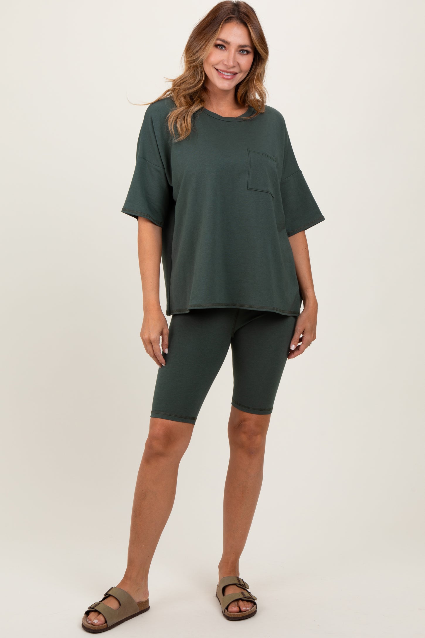 Hunter Green Oversized Short Sleeve Biker Short Set