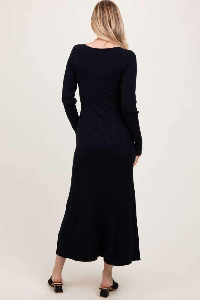 Black Ribbed Knit Maxi Sweater Dress