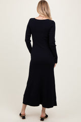Black Ribbed Knit Maxi Sweater Dress