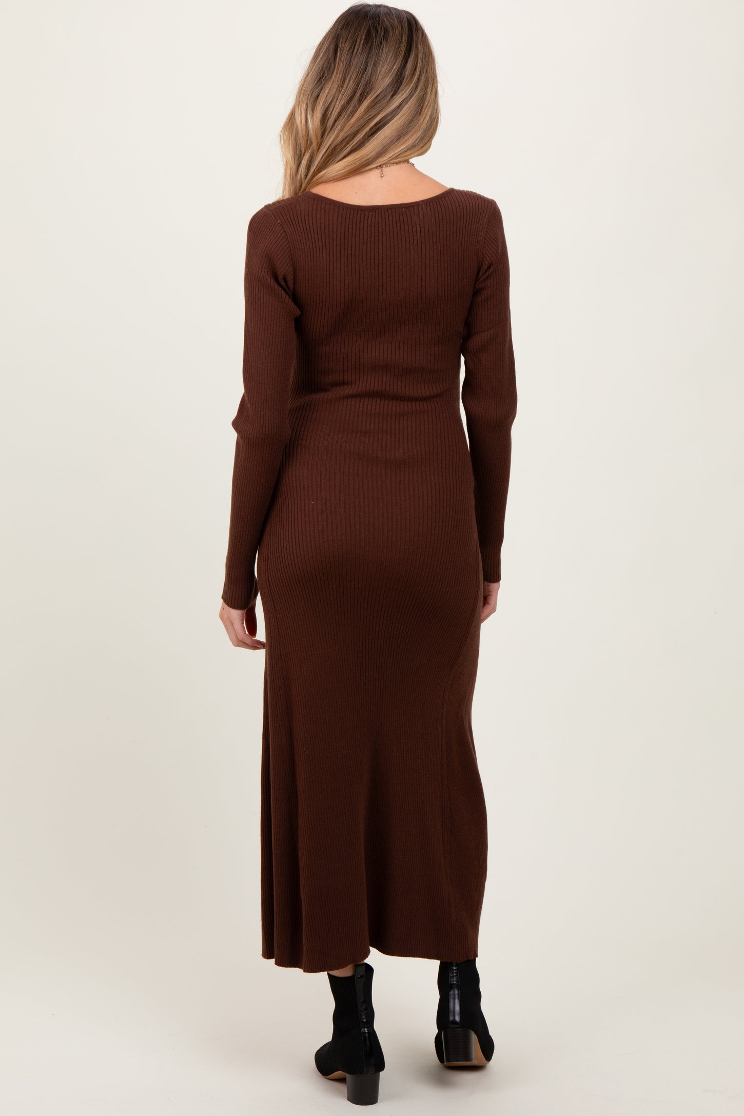 Brown Ribbed Knit Maternity Maxi Sweater Dress PinkBlush Brown Ribbed Knit Maternity Maxi Sweater Dress PinkBlush