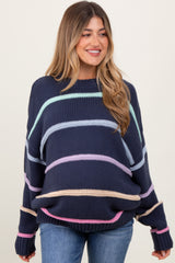 Navy Multi Stripe Oversized Maternity Sweater