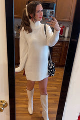 Ivory Turtle Neck Maternity Mini Sweater Dress