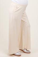 Cream Brushed Knit Wide Leg Maternity Pants
