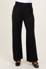 Black Ribbed Smocked Waistband Wide Leg Pants