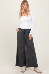 Charcoal French Terry Raw Edge Maternity Wide Leg Pants