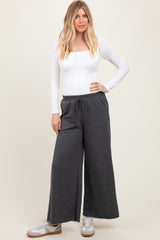 Charcoal French Terry Raw Edge Wide Leg Pants