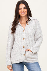 Heather Grey Cable Knit Collared Button Up Cardigan