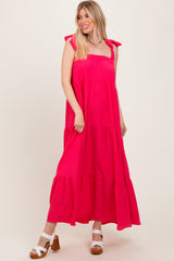 Fuchsia Shoulder Tie Tiered Maternity Maxi Dress