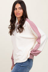 Cream Brushed Knit Colorblock Sleeve Pullover