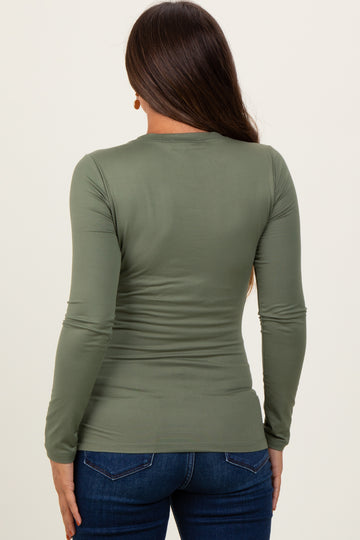 Olive Basic Long Sleeve Maternity Top
