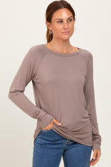 Light Taupe Basic Boatneck Maternity Long Sleeve Top