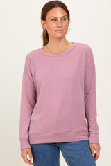 Mauve Ribbed Long Sleeve Maternity Pullover Top