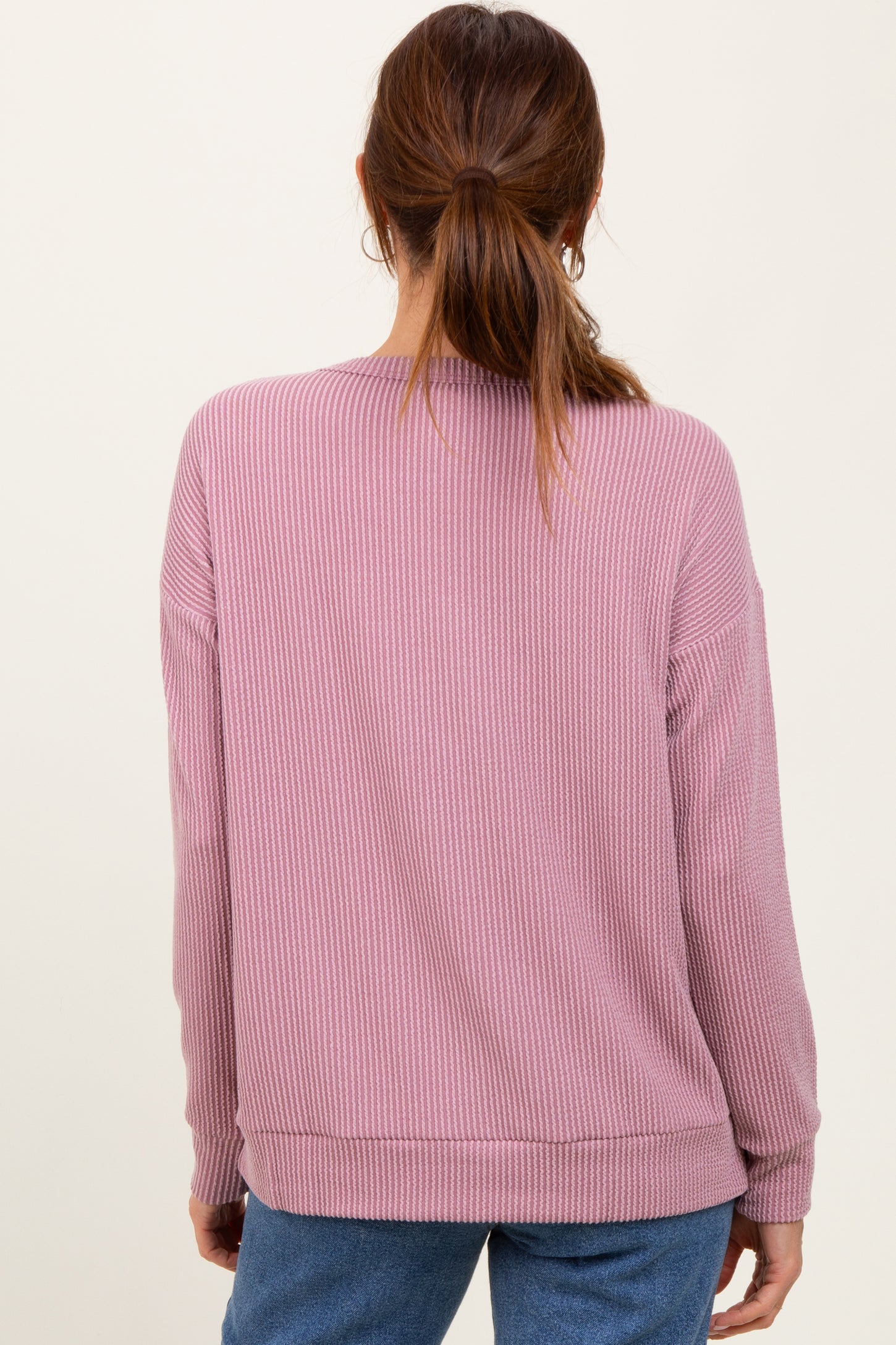 Mauve Ribbed Long Sleeve Pullover Top