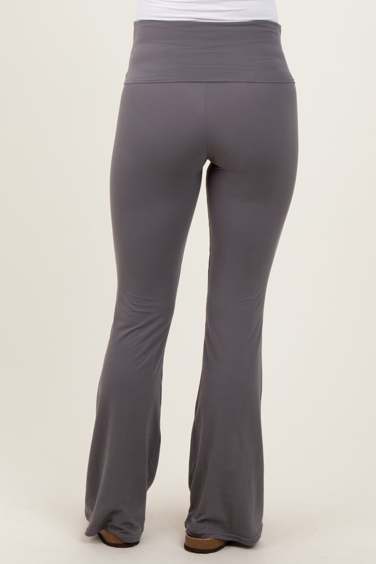 Grey Fold Over Waistband Maternity Flared Pants