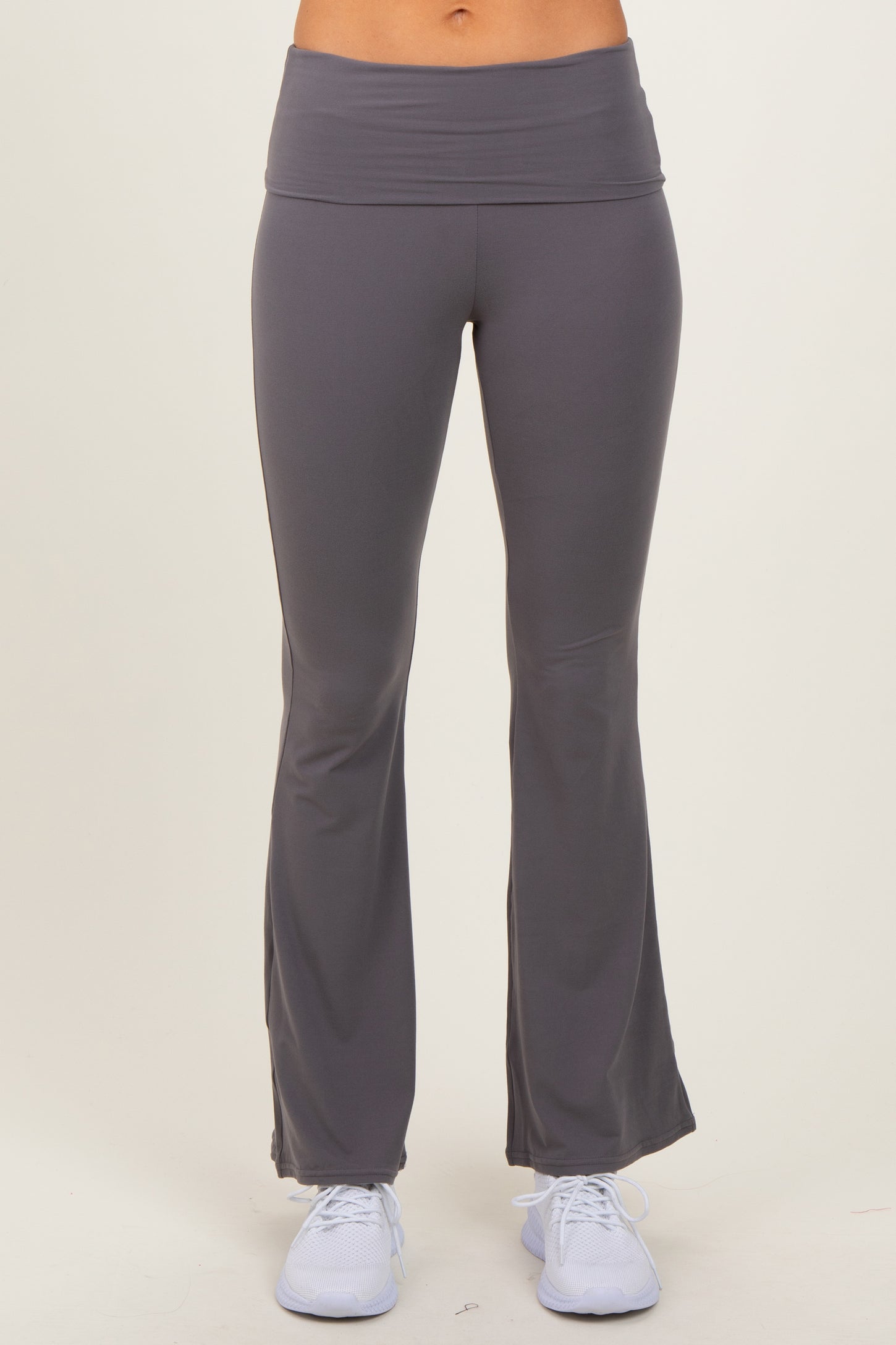 Grey Fold Over Waistband Flared Pants