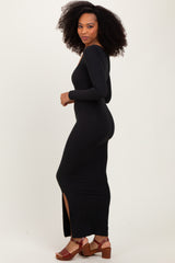 Black Long Sleeve Side Slit Maxi Dress