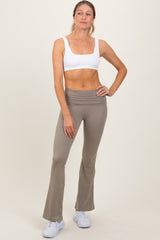 Light Olive Fold Over Waistband Maternity Flared Pants