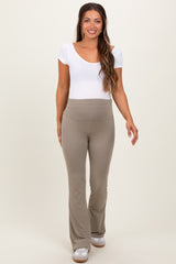 Light Olive Fold Over Waistband Maternity Flared Pants