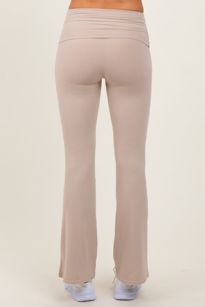 Cream Fold Over Waistband Flared Pants