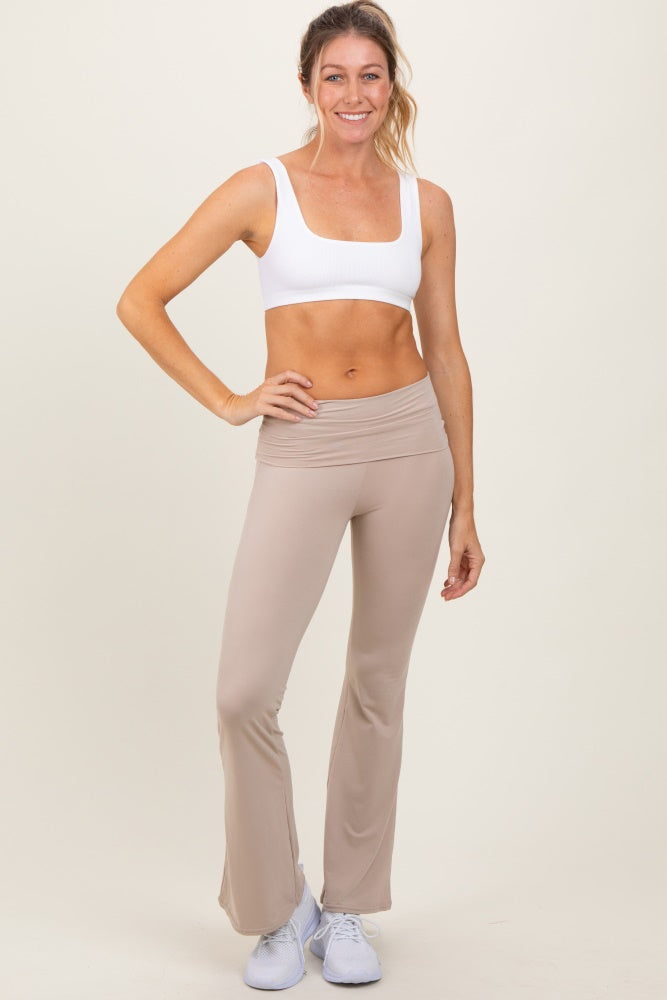Cream Fold Over Waistband Flared Pants