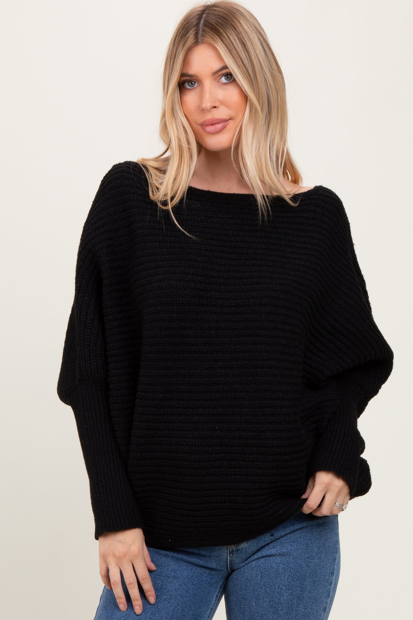 Black Chunky Knit Dolman Sleeve Oversized Maternity Sweater