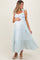 Blue Floral Striped Smocked Shoulder Tie Maternity Maxi Dress