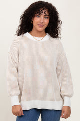Taupe Ribbed Balloon Sleeve Sweater