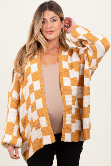 Yellow Checkered Oversized Maternity Cardigan