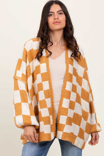 Yellow Checkered Oversized Cardigan