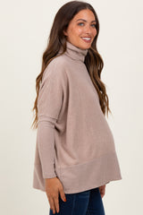 Beige Turtle Neck Brushed Heather Knit Maternity Sweater