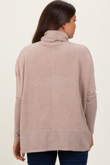 Beige Turtle Neck Brushed Heather Knit Maternity Sweater