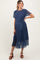 Navy Leaf Print Pleated Maternity Midi Dress