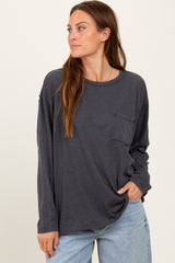 Charcoal Mineral Wash Front Pocket Long Sleeve Maternity Top