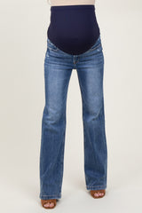 Blue Lightly Distressed Maternity Straight Leg Jeans
