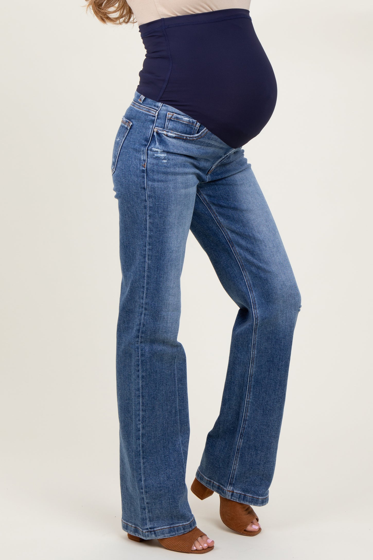 Blue Lightly Distressed Maternity Straight Leg Jeans