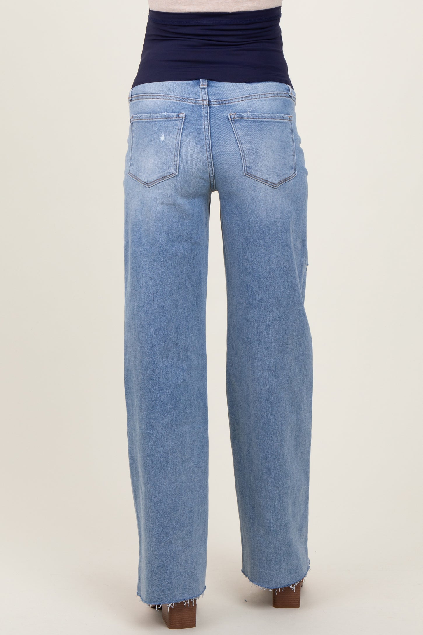 Light Blue Distressed Open Knee Wide Leg Maternity Jeans