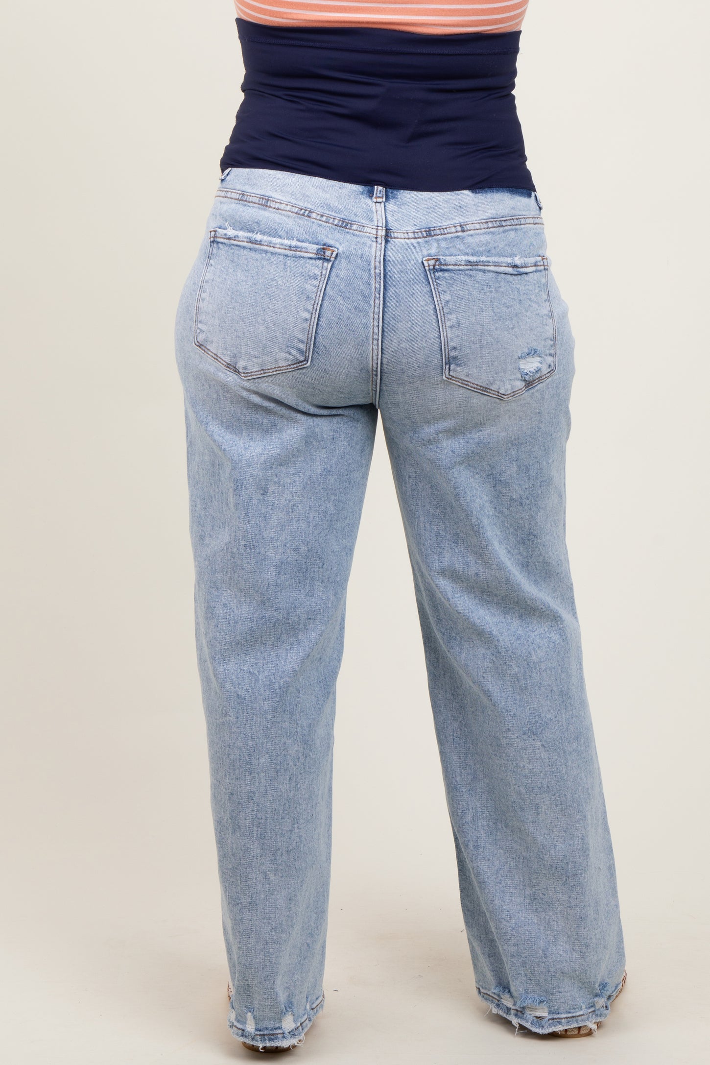 Light Blue Acid Wash Open Knee Wide Leg Maternity Plus Jeans