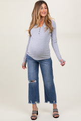 Blue Distressed Open Knee Relaxed Straight Leg Maternity Jeans
