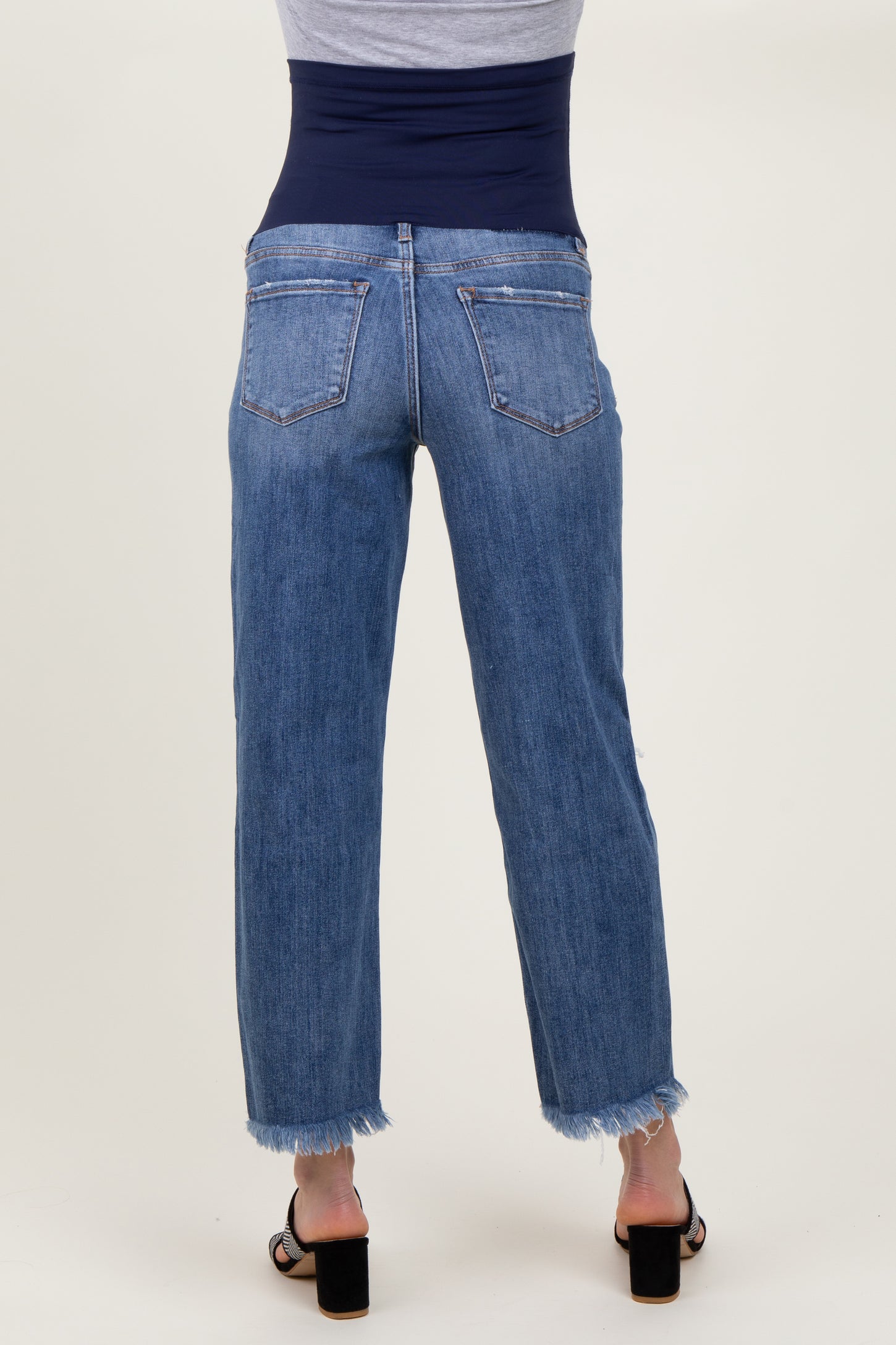 Blue Distressed Open Knee Relaxed Straight Leg Maternity Jeans