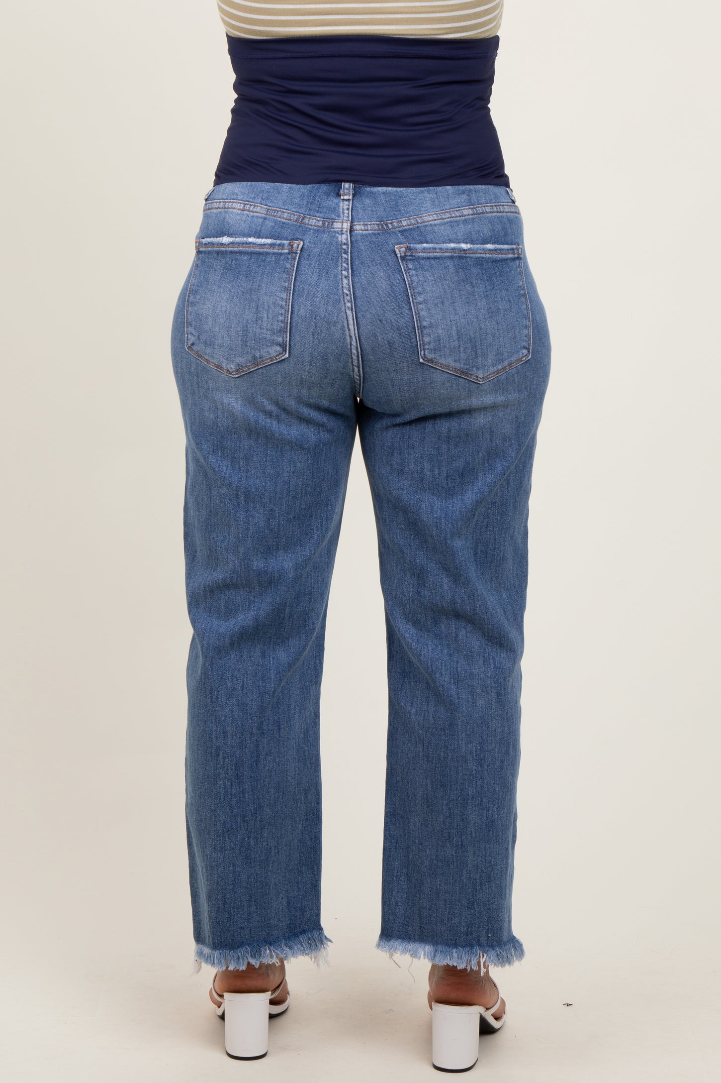 Blue Distressed Open Knee Relaxed Straight Leg Maternity Plus Jeans