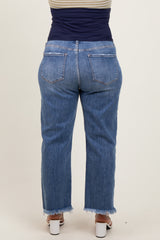 Blue Distressed Open Knee Relaxed Straight Leg Maternity Plus Jeans