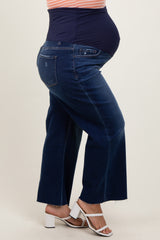Navy Blue Raw Hem Wide Leg Maternity Plus Jeans