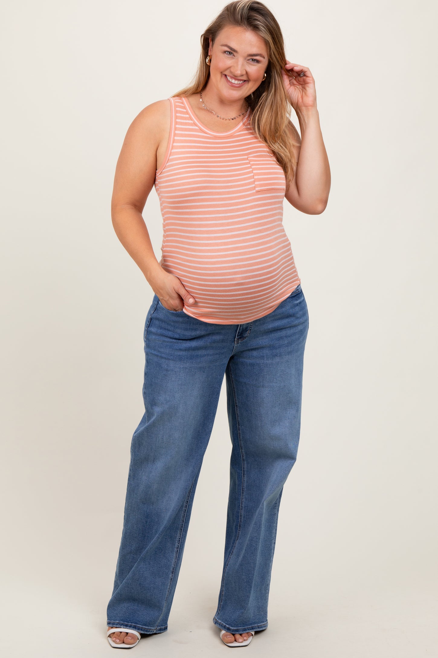 Blue Washed Wide Leg Maternity Plus Jeans