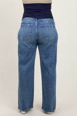 Blue Distressed Open Knee Wide Leg Maternity Plus Jeans