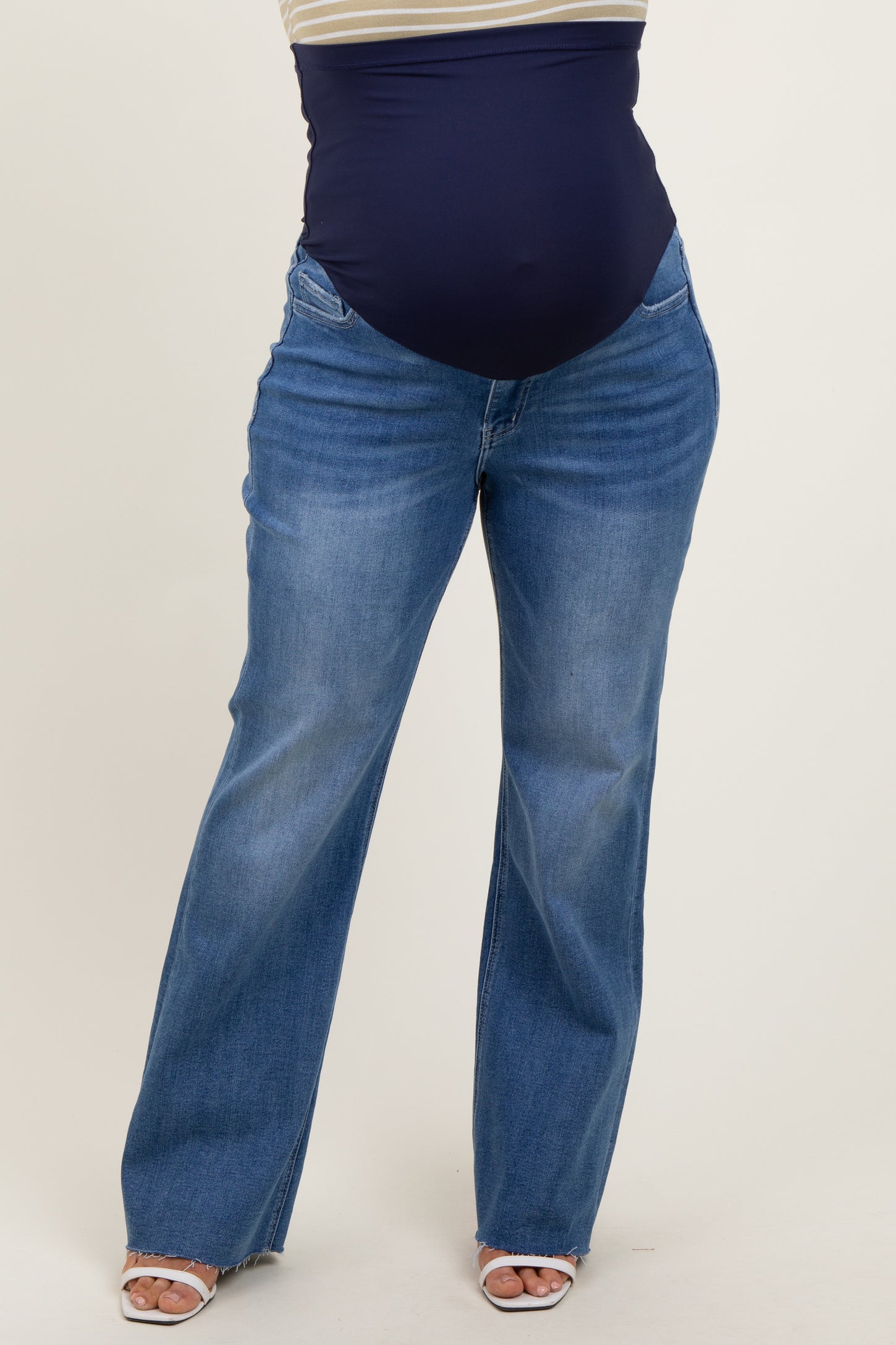 Blue Raw Cut Hem Flare Leg Maternity Leg Jeans