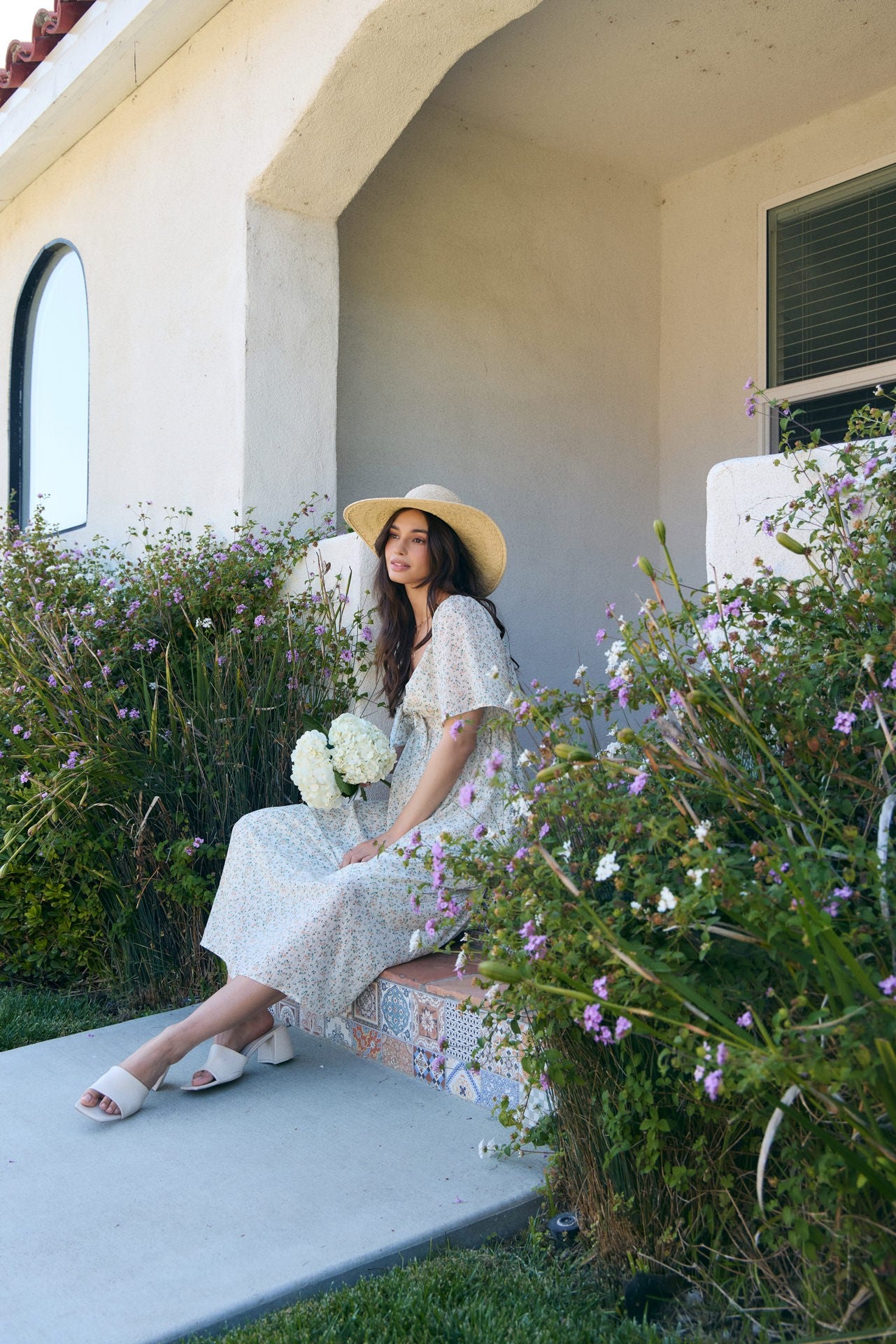 Peach Floral Front Tie Midi Dress