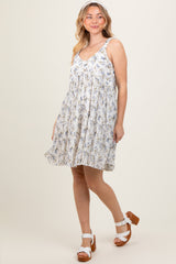 Blue Floral Plisse Texture Mini Dress