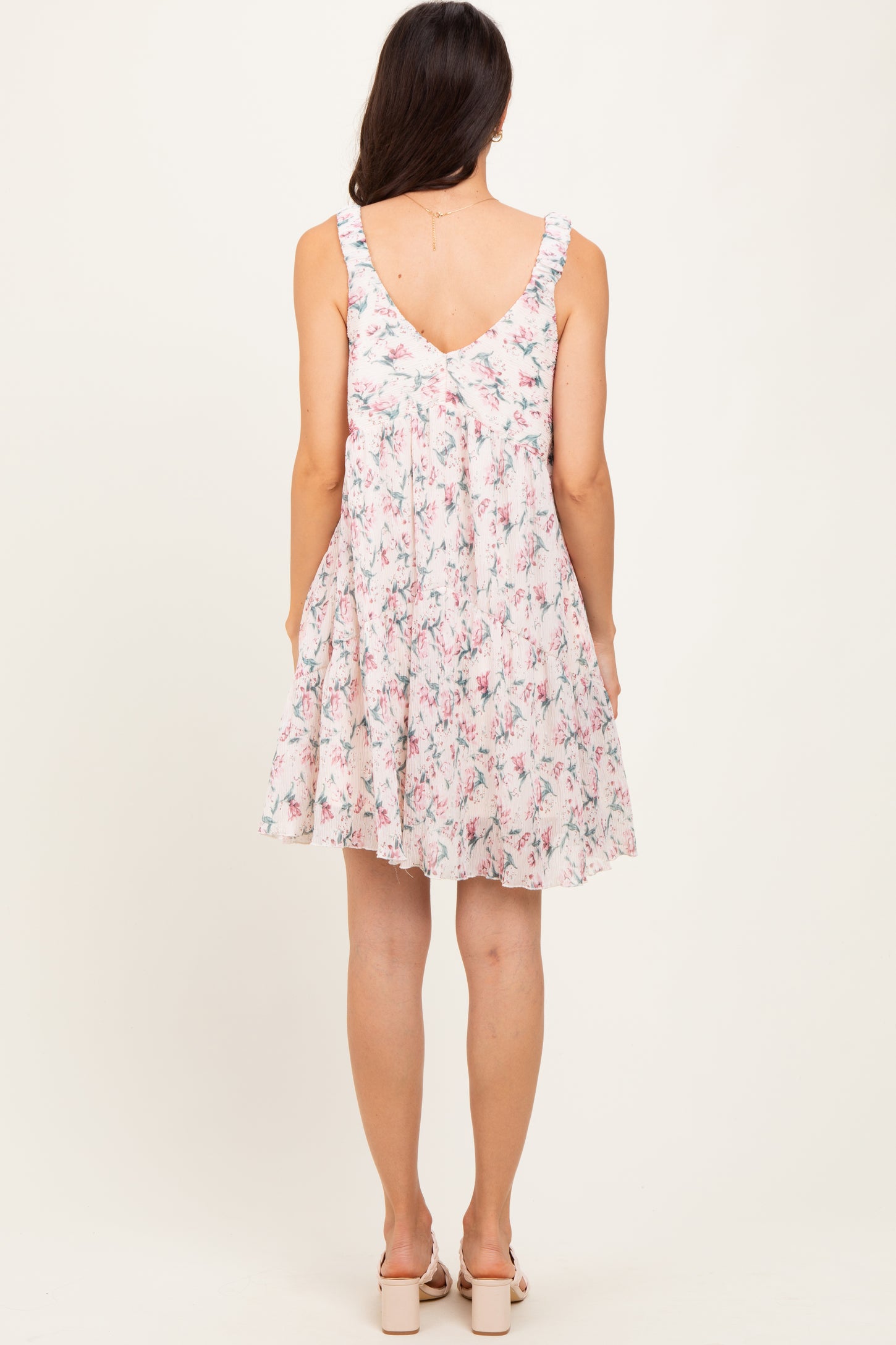 Pink Floral Plisse Texture Mini Dress