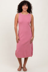 Mocha Striped Knit Sleeveless Maternity Midi Dress