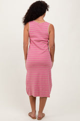 Mocha Striped Knit Sleeveless Midi Dress